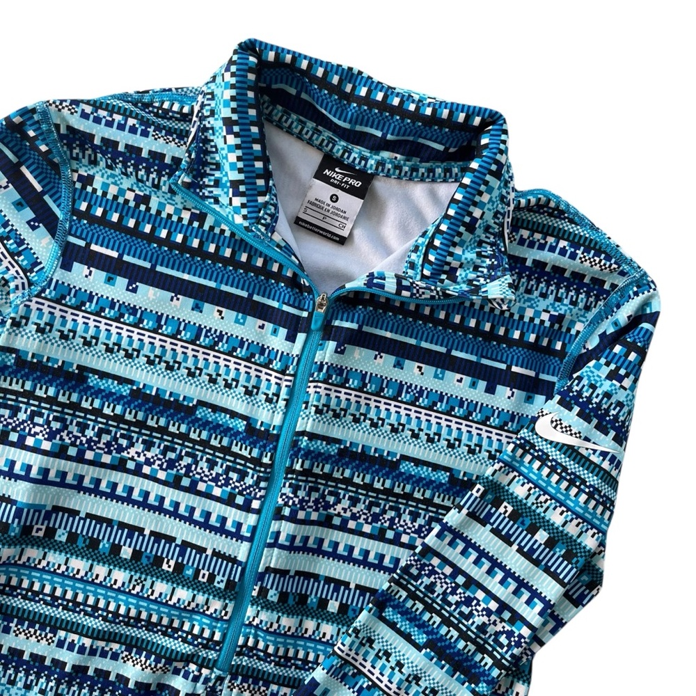 Nike Pro Dri-Fit Women’s S Blue Fair Isle Aztec Print Half Zip Athletic Pullover